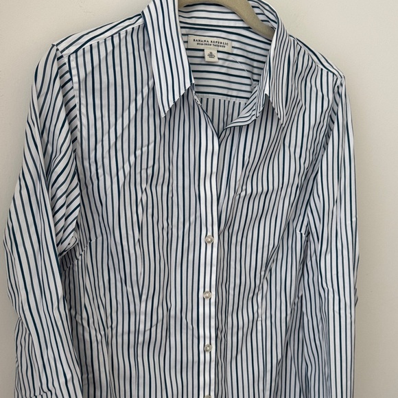 Banana Republic Navy and White Striped Button Down Shirt - Picture 2 of 5